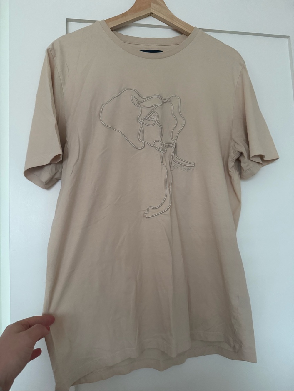 Jim Thompson Beige Short-Sleeve Tee with Abstract Elephant Line Graphic Size XL